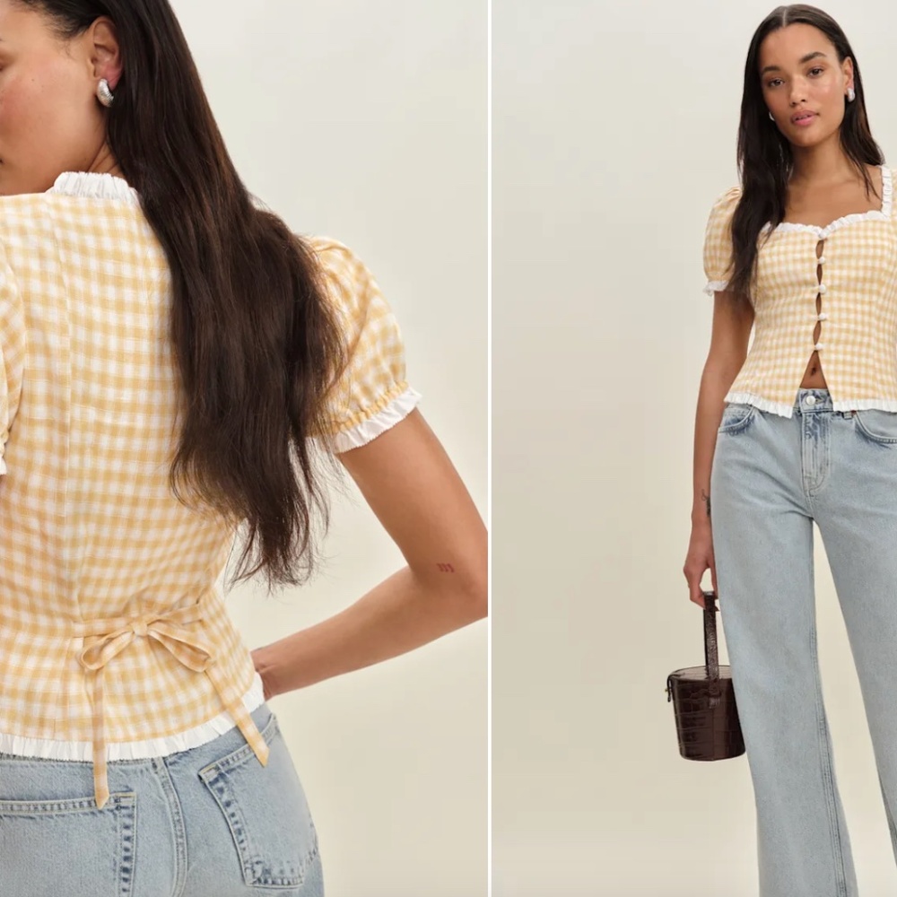 Reformation Rosemary Linen Top Yellow - Size 0